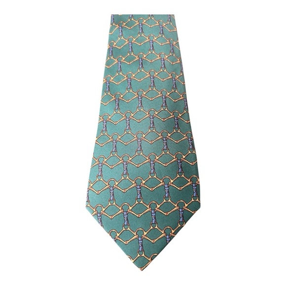 Hermés Paris Elegant Green Patterned Men's Tie